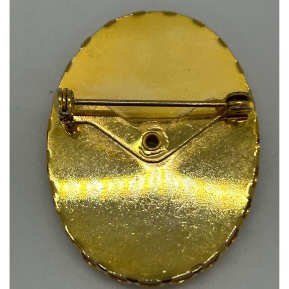 Vintage Peach & Blossom Brooch Porcelain Cameo Fruit Gold-tone Scalloped Edge - Picture 3 of 8